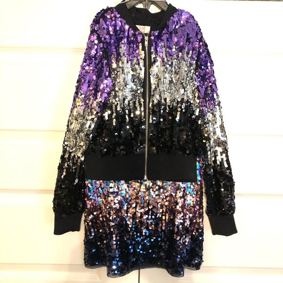 NWT H&M Sequin Bomber Jacket & Skirt 2 pc Set Purple Ombre Girls 8 - Picture 4 of 7
